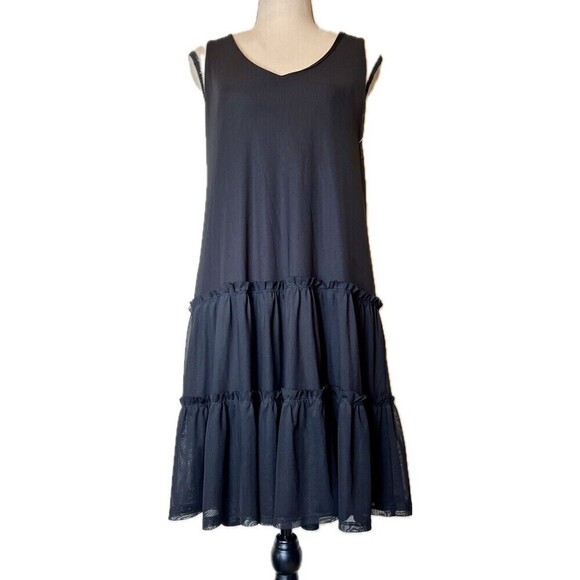 Mikey‎ & Joey Women's Black Whimsigoth Y2k V-Neck Sleeveless Lined Ruffle Dress - Picture 1 of 10